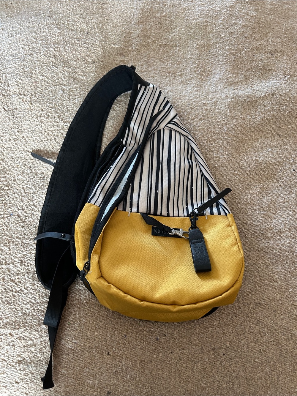 Sherpani Yellow and Black Striped Crossbody Sling Bag